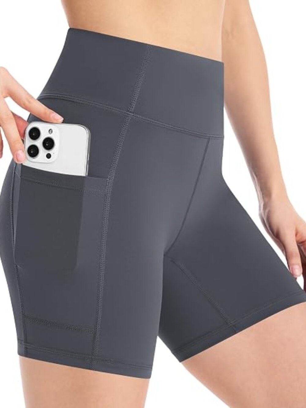 Premium Fabric 8"Inseam Bike Shorts Phone /Card Pockets Sizes S - XL Charcoal